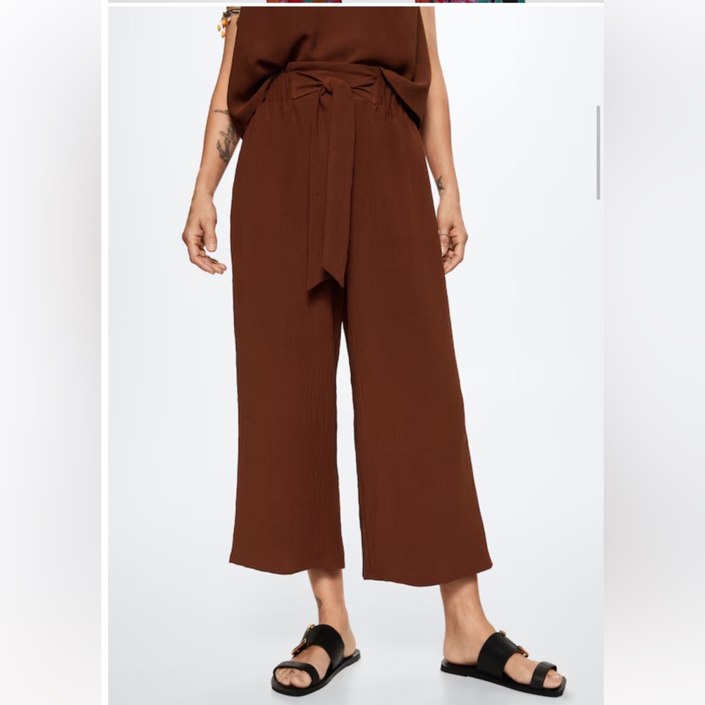 NWOT Mango Elegant Brown Women's Wide-Leg Pants